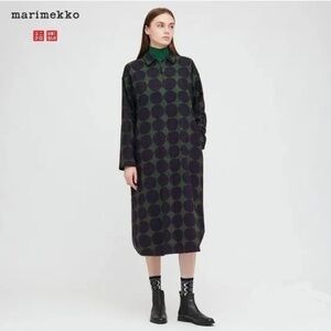 Marimekko Uniqlo Women's XS Saffi Long Sleeve Flannel Shirt Dress Artsy Bold